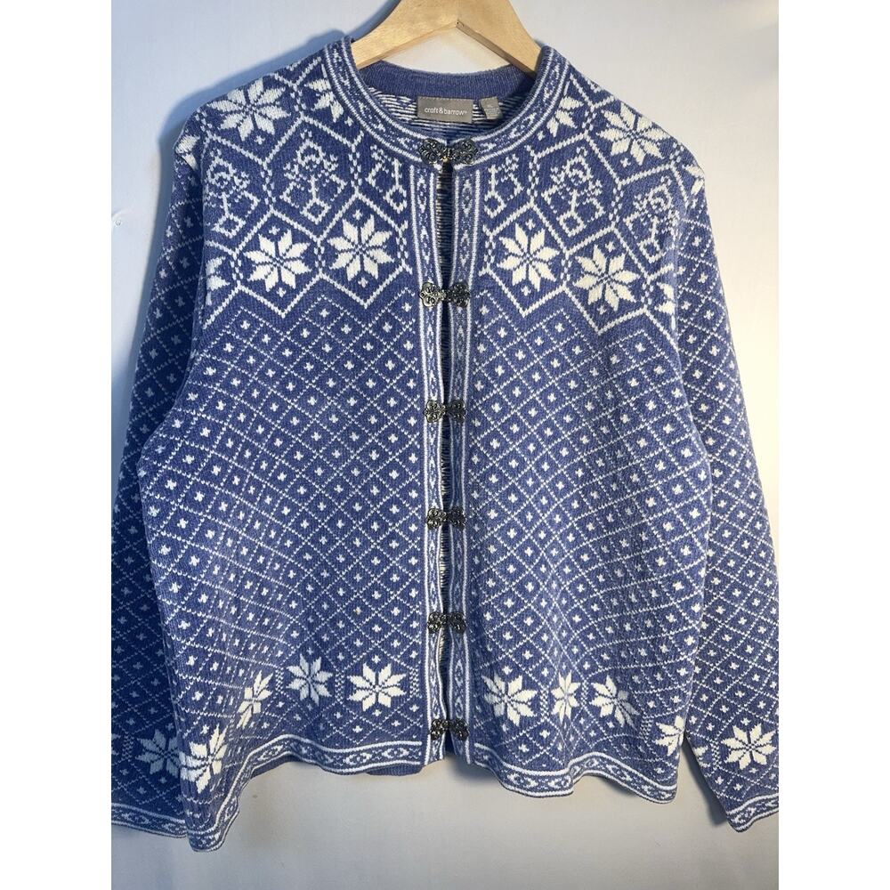 Nordic Snowflake Cardigan XL Blue‎ White Toggle CottageCore Sweater